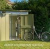 Domek ogrodowy z dachem dwuspadowym „Berry” model „Classic” typ 2, RAL 9006, białe aluminium, wersja z drzwiami 2-skrzydłowymi